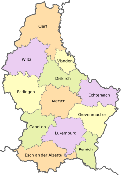 Gliederung Luxemburgs in zwölf Kantone