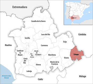 Die Lage des Gerichtsbezirk Estepa in der Provinz Sevilla