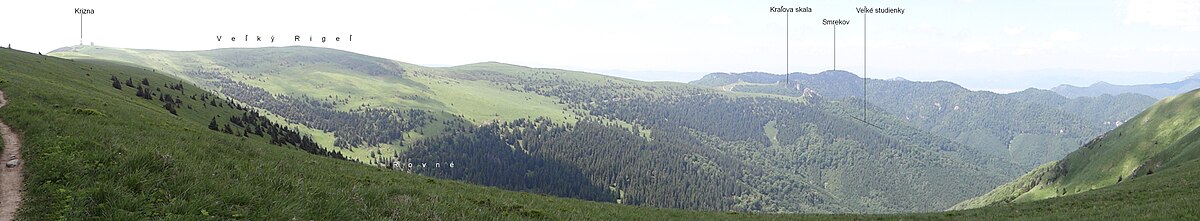 Panorama widokowa szczytu Krížna i grzbietu Veľký Rigeľ