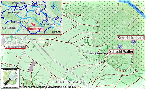 Lage der ehemaligen Kaliwerke der Gewerkschaften Walter und Irmgard