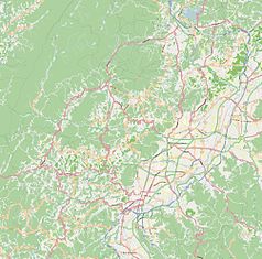 Mapa konturowa Nagano, po prawej znajduje się punkt z opisem „Aqua Wing Arena”