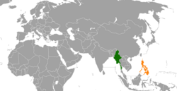 Map indicating locations of Myanmar and Philippines