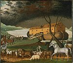 A painting by the American Edward Hicks (1780–1849), showing the animals boarding Noah's Ark two by two.