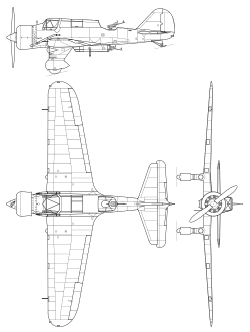 A PZL P.23B háromnézeti rajza