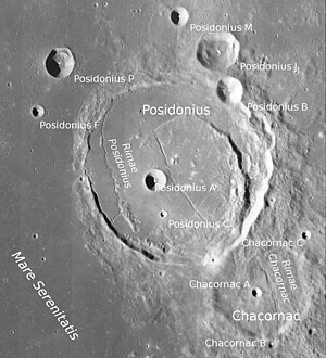 Posidonius mit Nebenkratern und Chacornac (LROC-WAC)