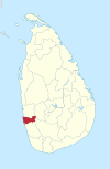 Area map of Colombo District, roughly rectangular in shape and extending inwards from the west south west coast in the Western Province of Sri Lanka