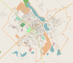 Mapa konturowa Strzelec Krajeńskich, blisko centrum na dole znajduje się punkt z opisem „Strzelce Krajeńskie Osiedle”