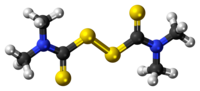 Ball-and-stick model of the thiram molecule