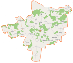 Mapa konturowa gminy Wyszki, po lewej nieco u góry znajduje się punkt z opisem „Wólka Pietkowska”