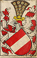 Wappen der Babenberger (Bindenschild mit Pfauenstoß) auf das die österreichischen Staatssymbole zurückgehen