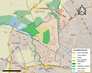 Kaart van de gemeente met de belangrijkste infrastructuur, bodemgebruik en omliggende gemeenten