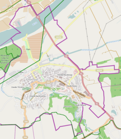 Mapa konturowa Chełmna, blisko centrum na lewo znajduje się punkt z opisem „Kamienicaul. Grudziądzka 36”