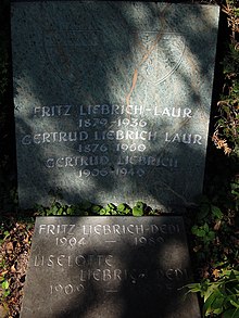 Fritz Liebrich-Lauer (1879–1936) Lehrer Schriftsteller, Gertrud Liebrich-Lauer (1876–1960) Lehrerin Dozentin, Bibliothekarin. Familiengrab, Friedhof am Hörnli