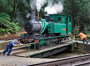 West Coast Wilderness Railway locomotive on the turntable