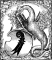 Wappen Basels: Basilisk als Schildhalter (Original gespiegelt)