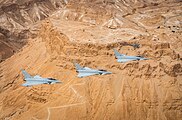 Eurofighter of the Royal Air Force in front of the Masada Fortress during Blue Flag 2021