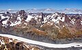 Malte Brun Range and Tasman Glacier with Aiguilles Rouges centred, Malte Brun (left) and Mount Chudleigh (right)