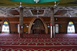 The inner prayer hall featuring the Mihrab and Minbar.