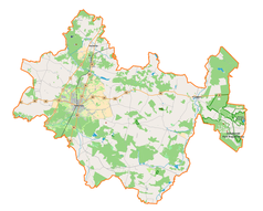 Mapa konturowa powiatu radomszczańskiego, po prawej nieco na dole znajduje się punkt z opisem „Krzętów”