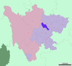 Location of Deyang City jurisdiction in Sichuan