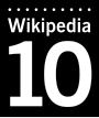Wikipedia logo displaying the name "Wikipedia" in a small size and the number "10" below it in a much bigger size, in English