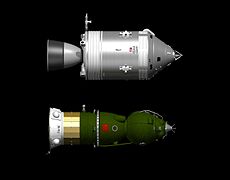 Größenvergleich des amerikanischen und des sowjetischen Mondraumschiffes