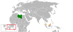 Map indicating locations of Libya and Malaysia