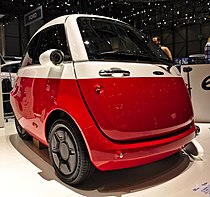 Microlino auf dem Genfer Auto-Salon 2018. Vierrädriges Leichtkraftfahrzeug (L7e)