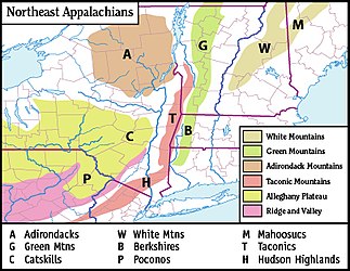 Lage der Berkshire Mountains (Buchstabe B)