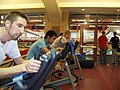 The cycling portion of an indoor triathlon.