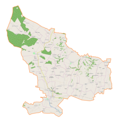 Mapa konturowa gminy Działoszyce, na dole znajduje się punkt z opisem „Jakubowice”