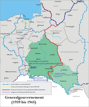 Lage des Generalgouvernements (Distrikt Galizien schraffiert)