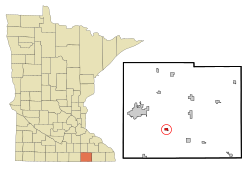 Location in Mower County and the state of Minnesota