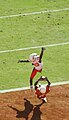 Texas' Quan Cosby catches a touchdown pass from Colt McCoy, over the outstretched finger tips of an Oklahoma State defender.