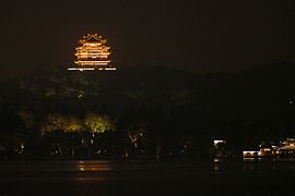 Temple of the Chenghuangshen (City God) of Hangzhou, by night, in Wushan, Xihu.