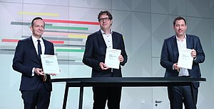 Unterschrift des Koalitionsvertrages der 20. Wahlperiode des Bundestages am 7. Dezember 2021 im Paul-Löbe-Haus