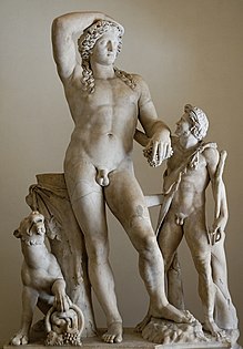 Μεθυσμένος Διόνυσος και Σάτυρος. Ρώμη, 2ος αι. μ.Χ.,αντίγραφο από ελληνιστικό πρωτότυπο. Τα πόδια των μορφών είναι συμπληρωμένα.