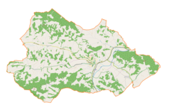 Mapa konturowa gminy Gromnik, po lewej nieco na dole znajduje się punkt z opisem „Brzozowa”