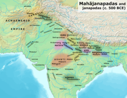 The Mahajanapadas in the post-Vedic period. Kālāma was located close to the north of Magadha