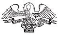 Wappen-Helmzier des Adelswappens der Grafen von Mensdorff-Pouilly mit dem Schlachtruf Sans varier