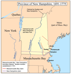 New Hampshire Kolonisi'nin sınırlarını gösteren harita