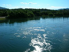 Ranelva seen from Selfors bridge in the direction of its outlet into Ranfjord