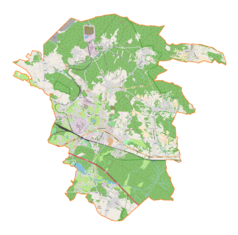 Mapa konturowa gminy Trzebinia, w centrum znajduje się punkt z opisem „Północ”