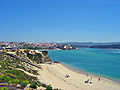 Strand an der Flussmündung des Rio Mira mit Ort Vila Nova de Milfontes