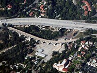 The Colorado Street Bridge next to the bridge for the Ventura Freeway, also known as the Pioneers Bridge.[19][20]