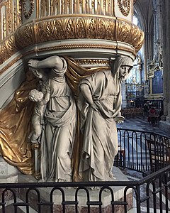 Detail of the pulpit; Faith, Hope, and Charity