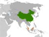 Location map for China and Malaysia.