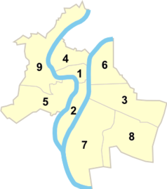 Mapa konturowa Lyonu, u góry po prawej znajduje się punkt z opisem „Université de Lyon I”