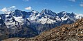 South aspect of Malte Brun Range. L→Rː Chudleigh, Aiguilles Rouges, Malte Brun, Hamilton, Haeckel Peak.