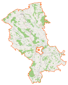 Mapa konturowa powiatu ostrołęckiego, w centrum znajduje się punkt z opisem „Nowa Wieś Kościelna”